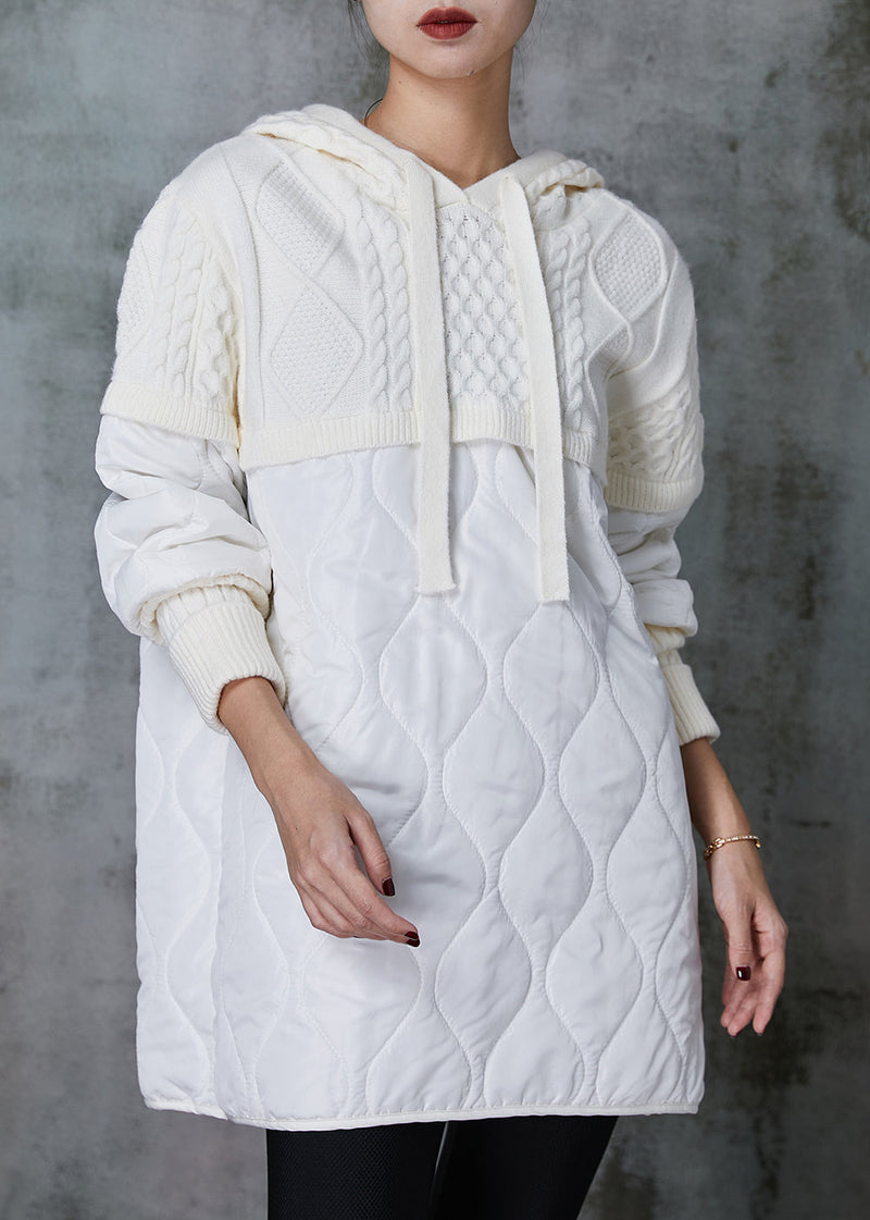 White Hooded Patchwork Knit Sweatshirt Spring