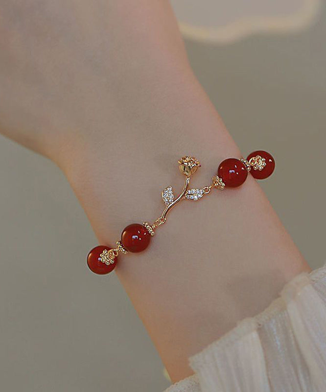 Red Sterling Silver Overgild Zircon Agate Charm Bracelet