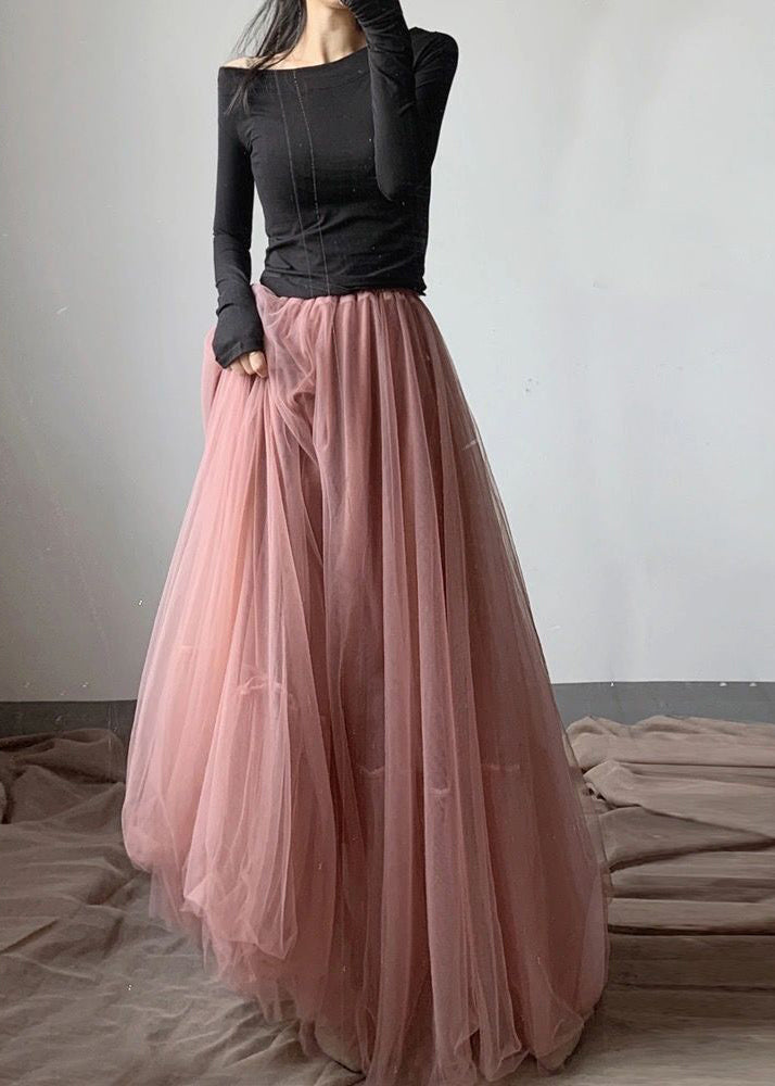 Pink Exra Large Hem Lengthen Tulle Beach Skirts Fall