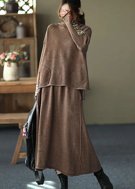 Red Oriental Hooded Knit Fall Two Pieces Set