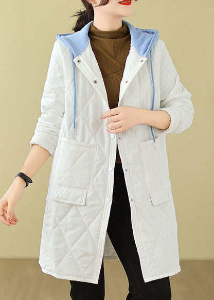 White Pockets Fine Cotton Filled Hoodie Coat Winter