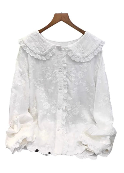 Blue Embroidered Cotton Shirt Top Fall