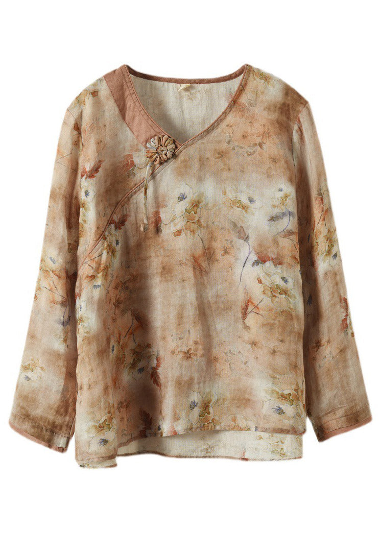 Fine Khaki Linen Blouse Tops Summer