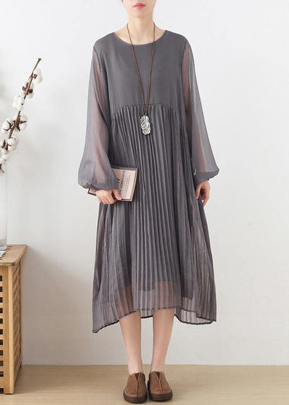 Grey Patchwork Chiffon O-neck Spring Summer Robe Dresses