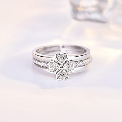 Mystic Fortune Leaf Clover Crystal Ring Set
