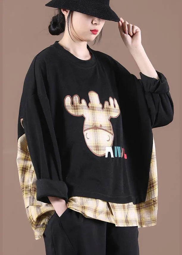 Spring Black Patchwork Sweatshirt