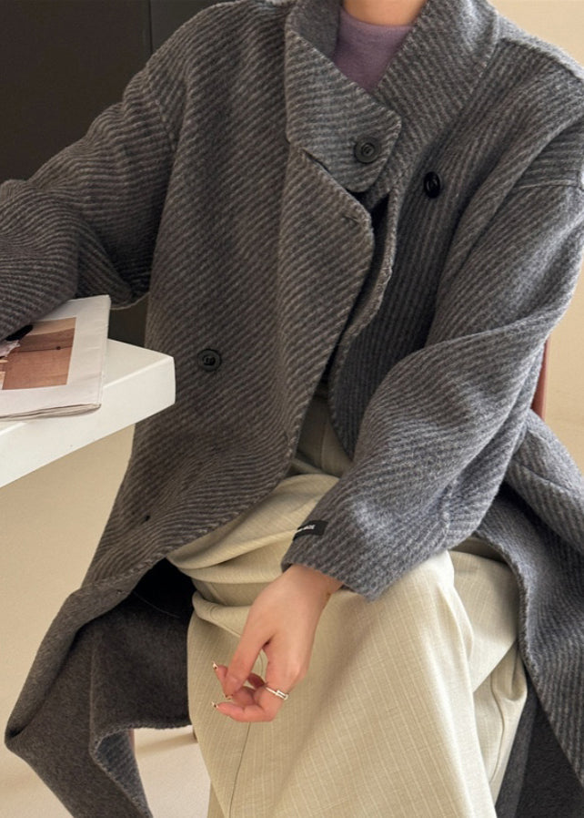 New Coffee Stand Collar Double Breast Woolen Coat Winter
