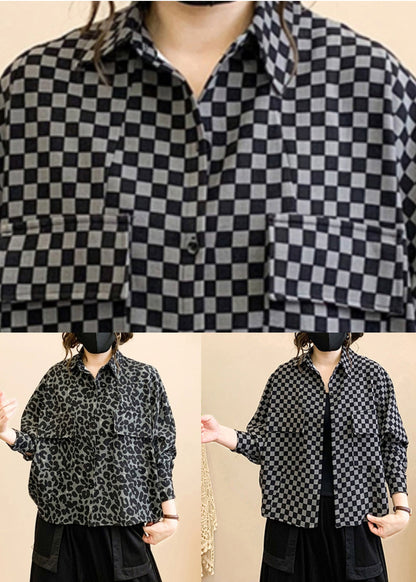 Grey Leopard Print Button Patchwork Cotton Coat Fall