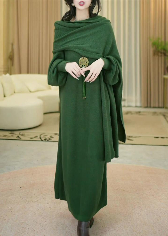 Green Cozy Long Knit Dress Winter