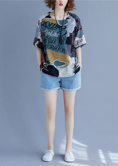 Italian Camouflage O Neck Patchwork Cotton T Shirts Short Sleeve