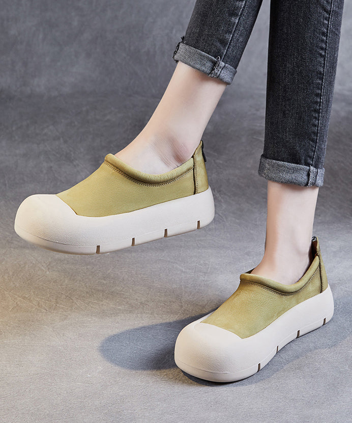 Diy Fruit Green Cowhide Leather Splicing Platform Loafer Shoes