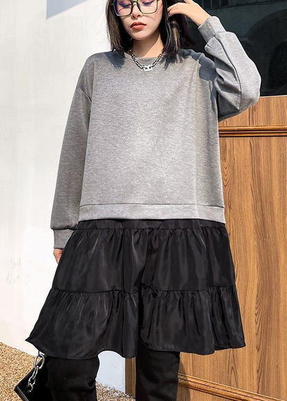 O Neck Patchwork Spring Clothes Shape Gray Dress
