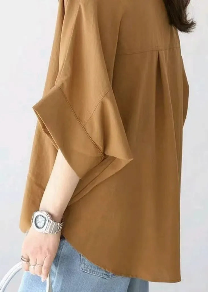 Coffee Oversized Cotton Shirt Top Summer