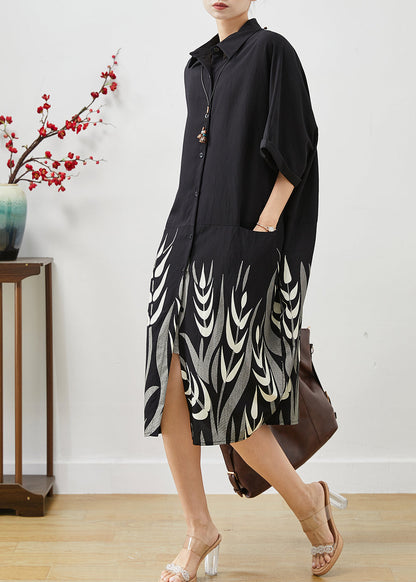 Black Print Patchwork Shirt Dress Summer