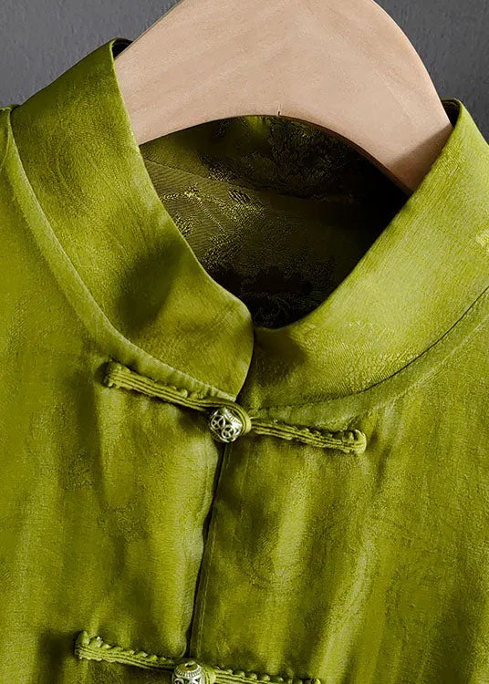 Natural Green Embroideried Patchwork Silk Vest Sleeveless