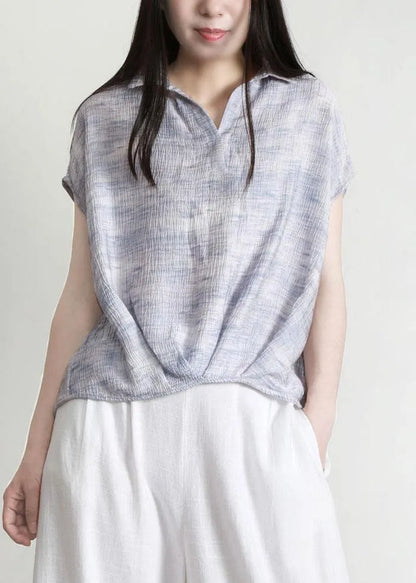 Art Light Blue Peter Pan Collar Tencel Top