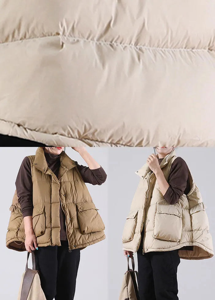 Organic Khaki Zippered Duck Down Sleeveless Down Vest