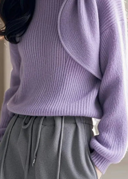 Purple O Neck Bow Knitted Sweaters Spring