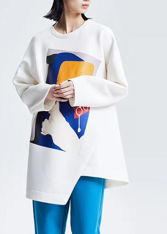 Organic Asymmetrical Design Cotton Spring Clothes Fabrics Graffiti Print T Shirt