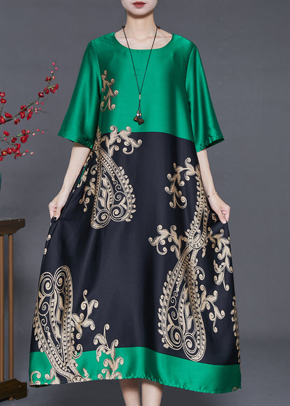 Peacock Green Oversized Patchwork Silk Holiday Dress Summer