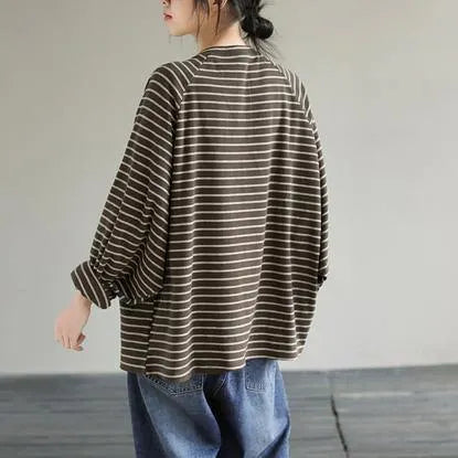 Loose Striped Cotton Spring Clothes Design Chocolate Shirt