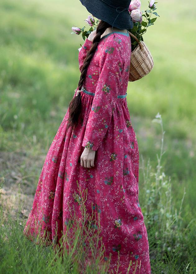 Style Patchwork Spring Quilting Dresses Red Print Dress