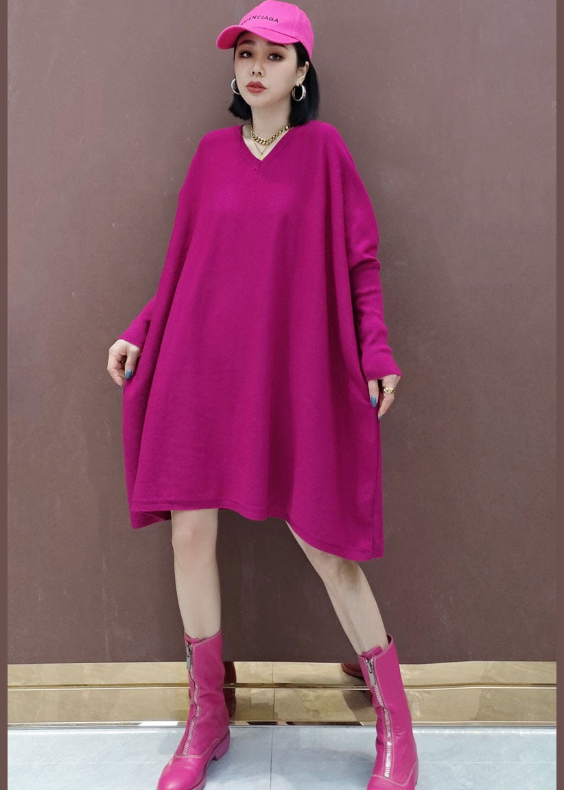 Rose V Neck Knit Dress Spring
