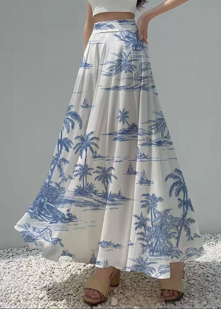Style White Print Exra Large Hem Chiffon Skirt Summer