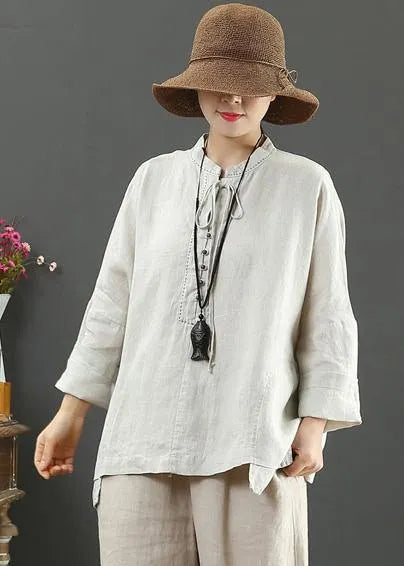 Art Nude Clothes for Stand Collar Pockets Knee Spring Blouse