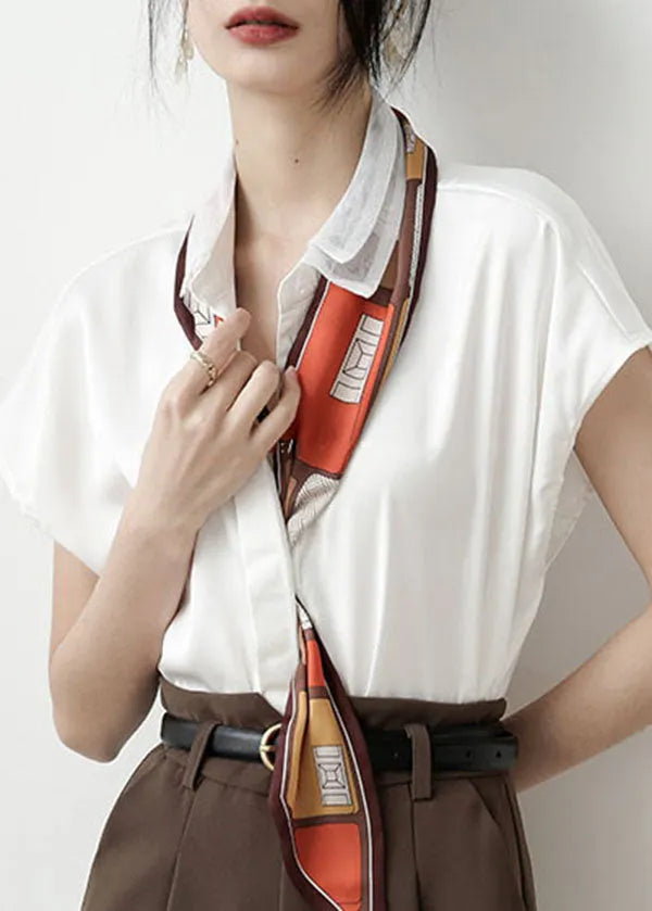 Classy White Peter Pan Collar Color Draping Chiffon Shirt Tops Short Sleeve