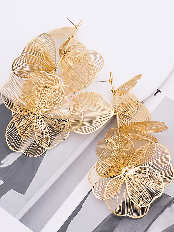 Color Three-dimensional Flower Drop Earrings