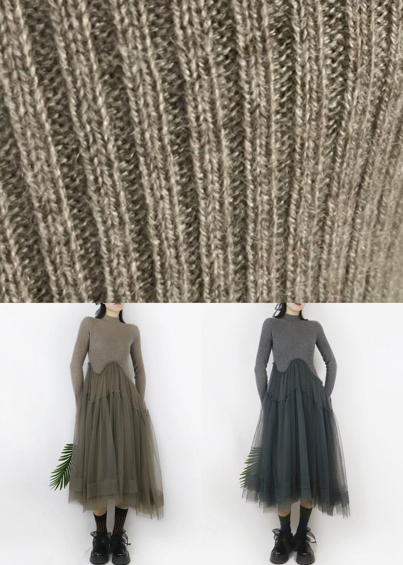 Art Dark Gray Asymmetrical Tulle Patchwork Sweater Dress Spring