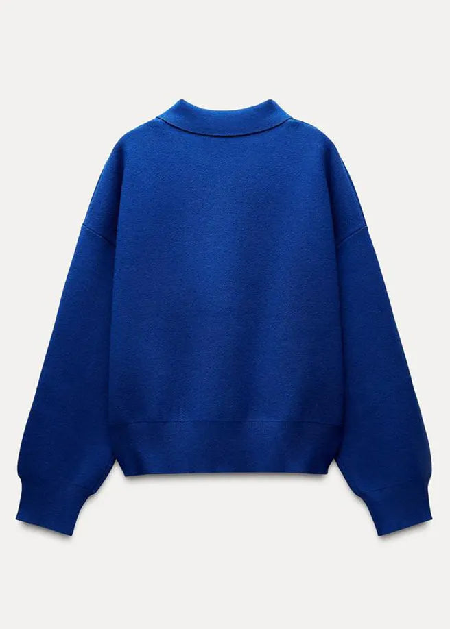 Simple Blue Peter Pan Collar Button Cotton Sweatshirt Fall