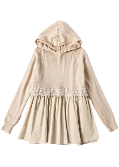 Beige Patchwork Wrinkled Knit Top Spring