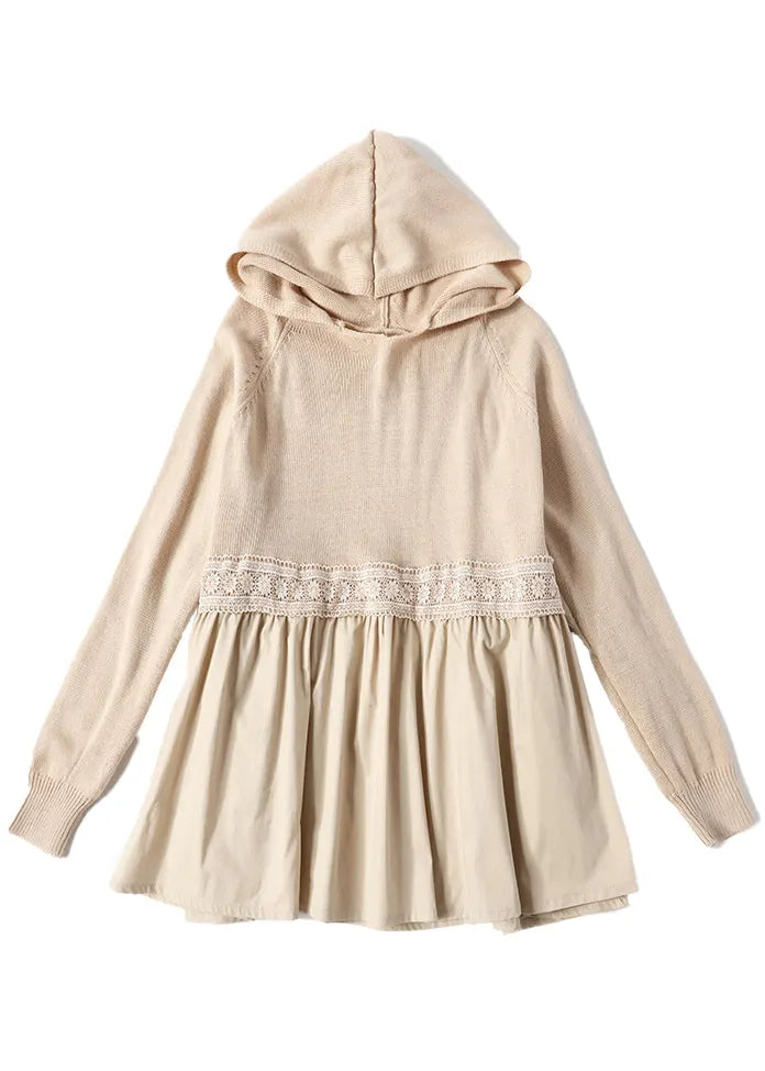 Beige Patchwork Wrinkled Knit Top Spring