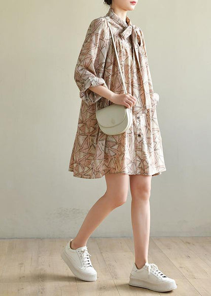 Pink Print Chiffon Button Spring Maxi Dress