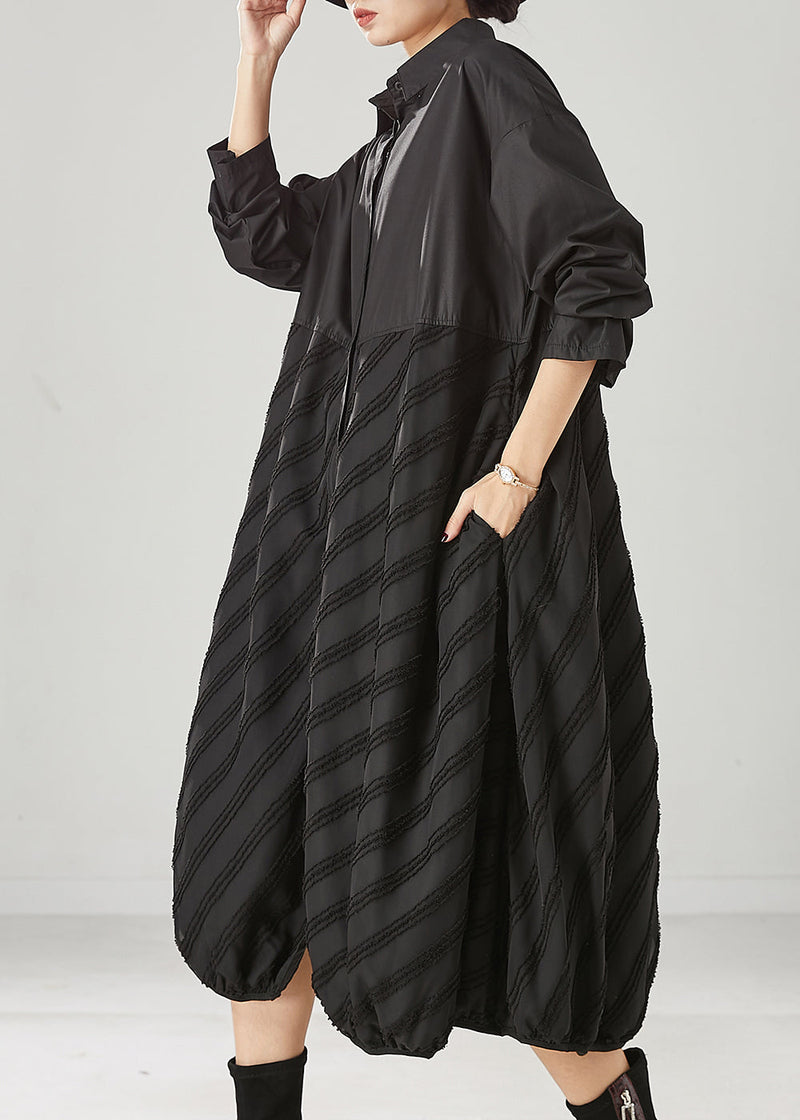 Black Oversized Patchwork Cotton Party Dress Spring