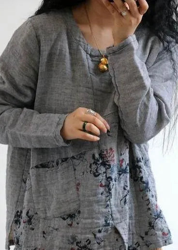 Gray U Neck Top Spring