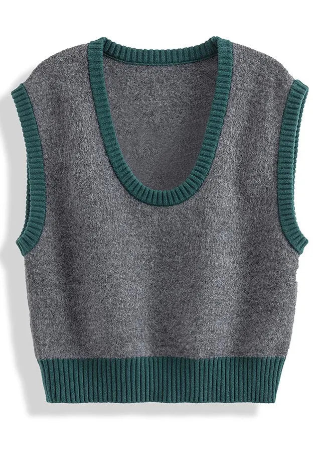 Italian Grey U Neck Versatile Knit Tanks Sleeveless