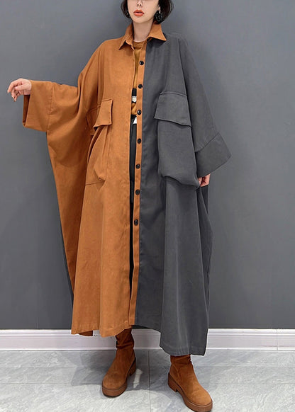 Grey Patchwork Orange Peter Pan Button Collar Coat Fall