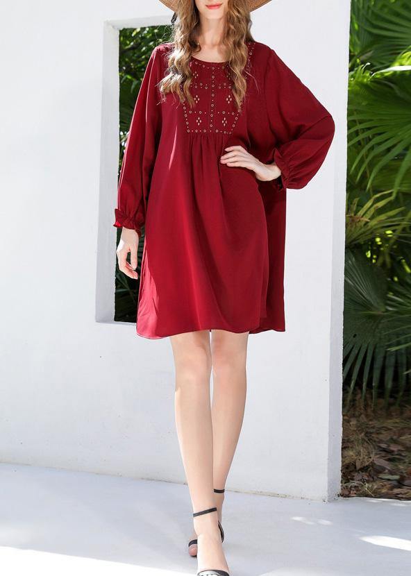 French Mulberry Chiffon Long Sleeve Spring Vacation Dresses