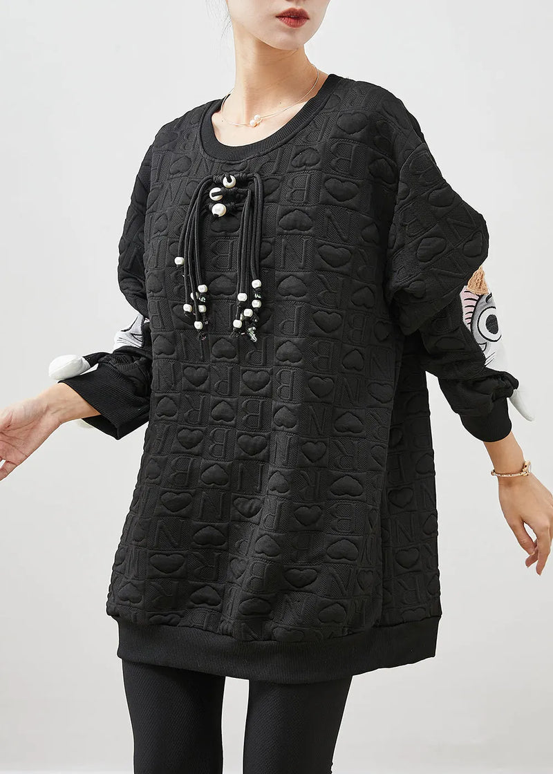 Black Loose Cotton Pullover Tasseled Spring