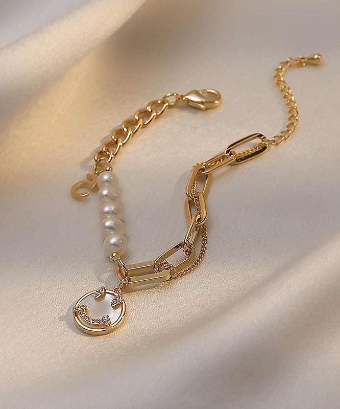 Sterling Silver Alloy Zircon Pearl Smiling Face Charm Bracelet