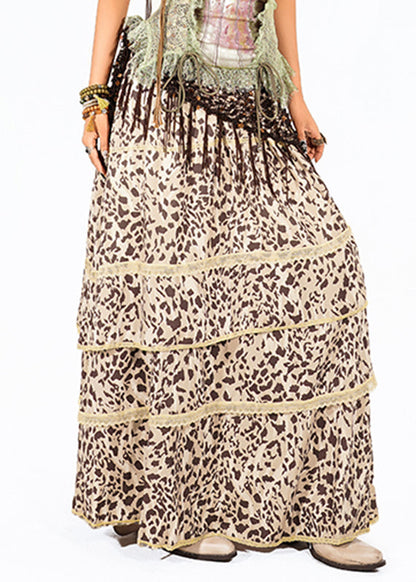 Leopard High Waist Lace Patchwork Maxi Skirt Summer