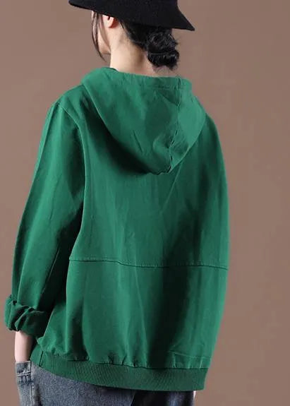 Green Art Drawstring Autumn Tops