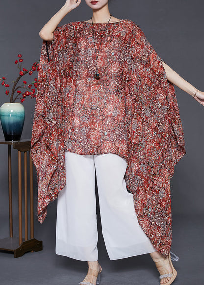 Khaki Asymmetrical Print Silk Long Smock Summer