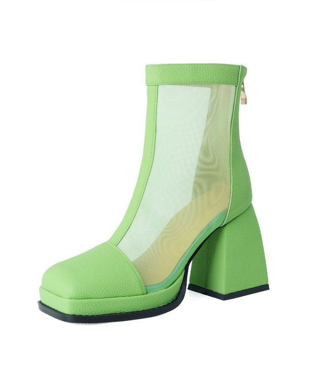 Green Faux Leather Thin Boots Splicing Tulle