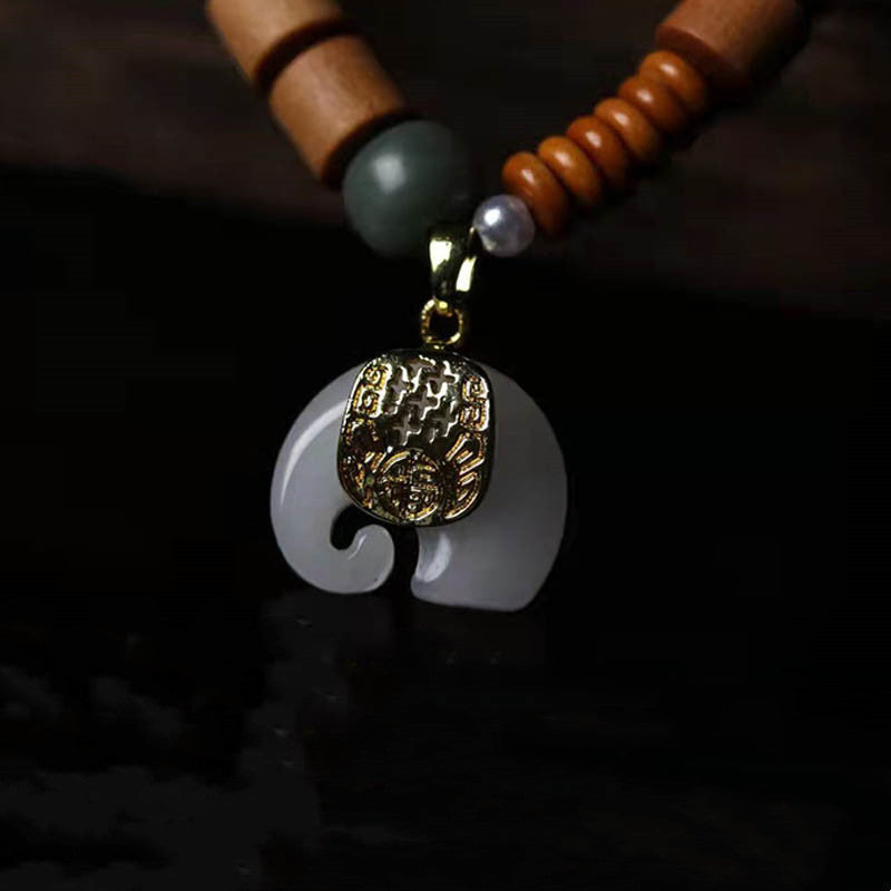 Buddha Stones Sandalwood Jade Elephant Protection Bracelet