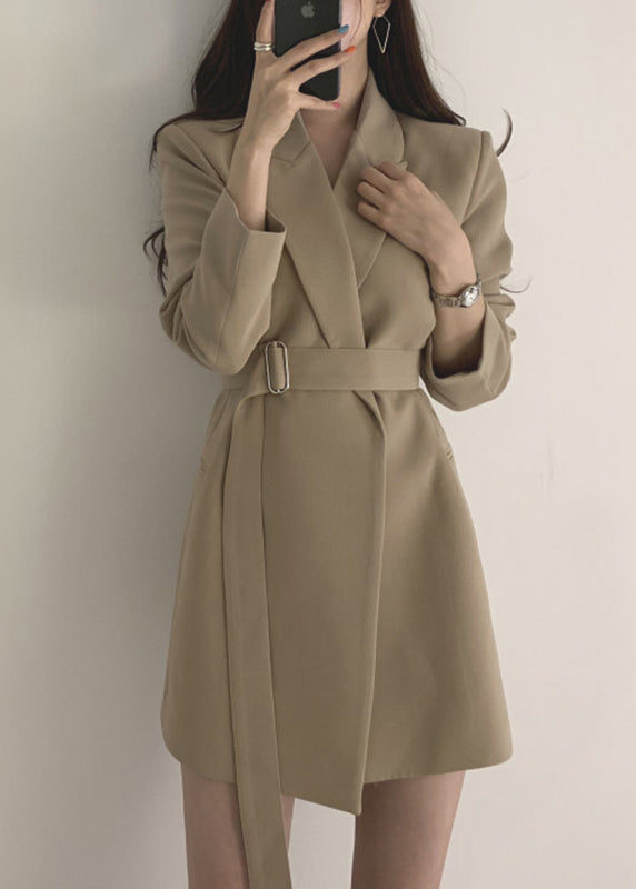 Khaki Peter Pan Collar Pockets Coat Long Sleeve