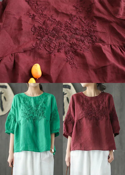 Mulberry O-neck Embroideried Tops Spring